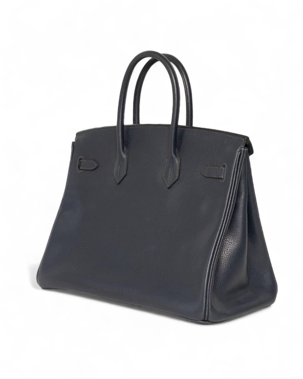 Borsa a mano Hermès Birkin 35 Evergrain Blue de Prusse For Sale 1