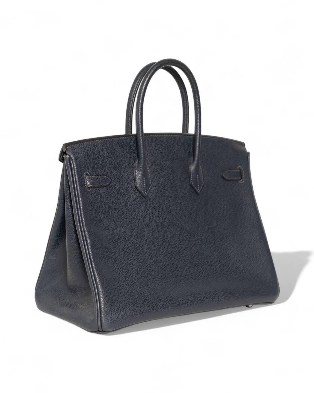 Borsa a mano Hermès Birkin 35 Evergrain Blue de Prusse For Sale 2