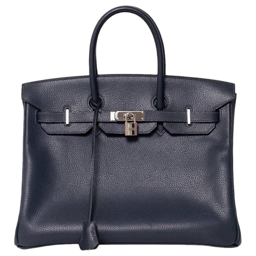 Borsa a mano Hermès Birkin 35 Evergrain Blue de Prusse