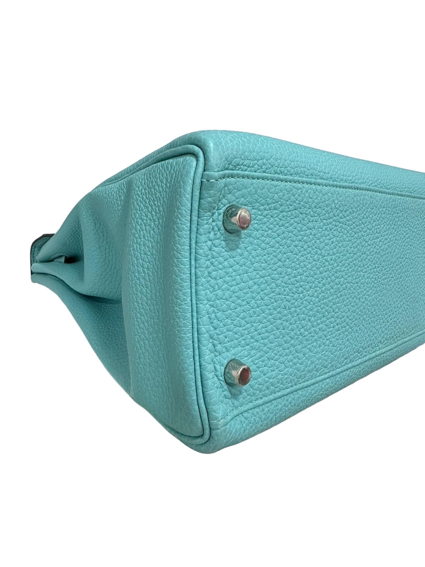 Borsa A Mano Hermès Kelly 32 Clemence Blue Atolle 2014 7