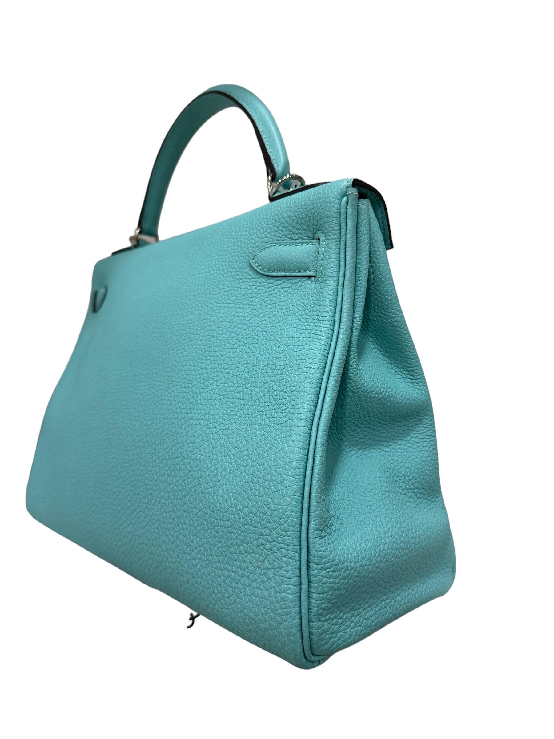 Borsa A Mano Hermès Kelly 32 Clemence Blue Atolle 2014 For Sale 9