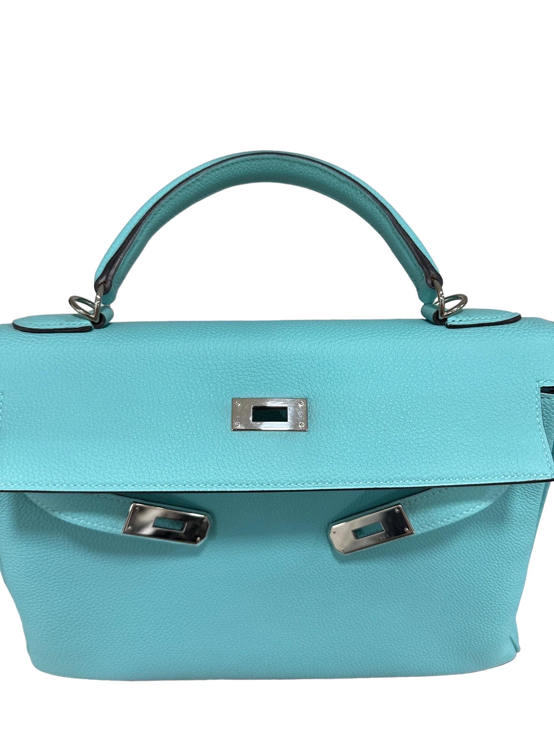 Borsa A Mano Hermès Kelly 32 Clemence Blau Atolle 2014 im Angebot 11