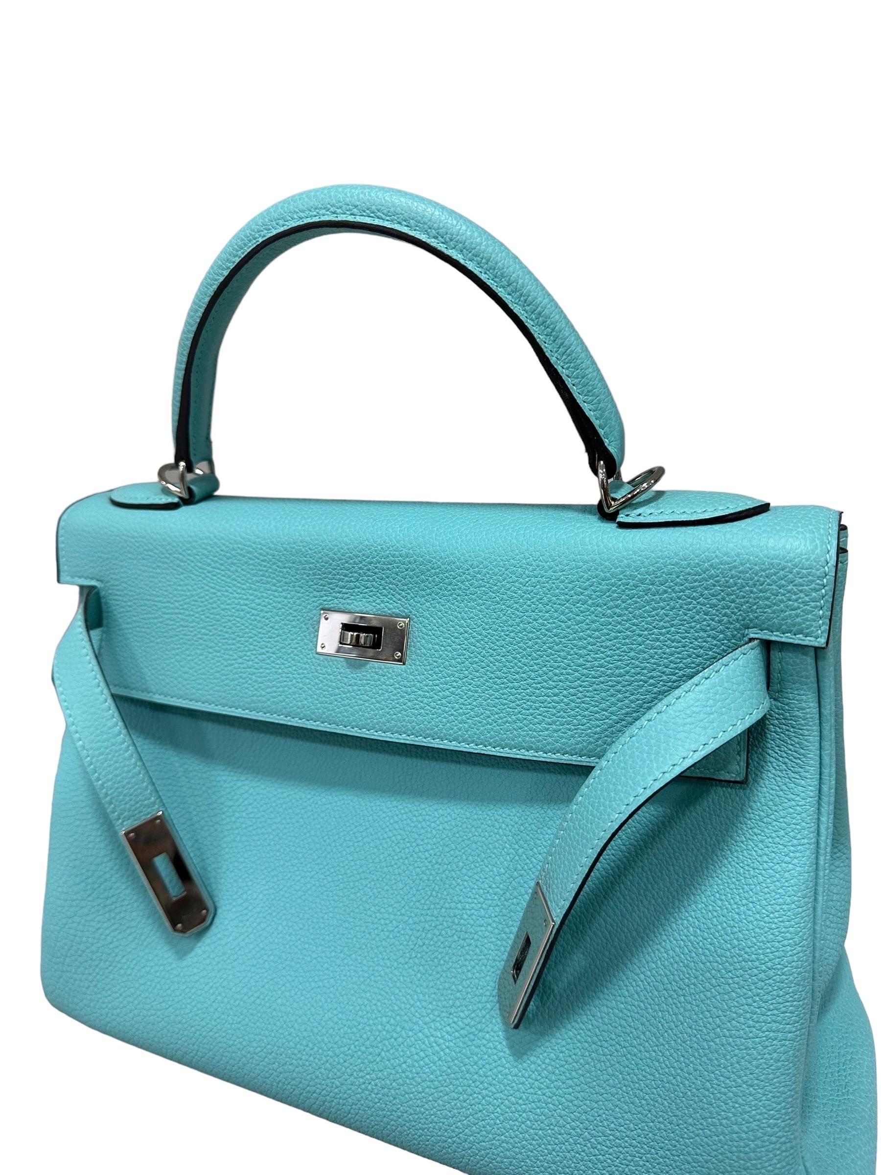 Borsa A Mano Hermès Kelly 32 Clemence Blue Atolle 2014 For Sale 13