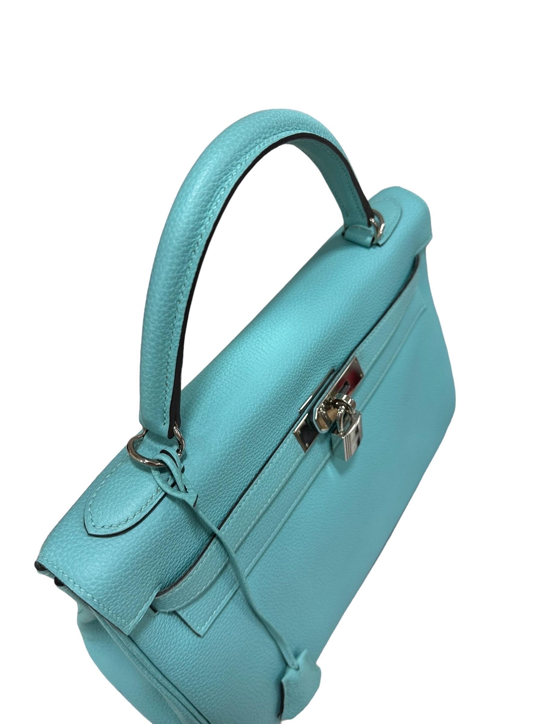 Borsa A Mano Hermès Kelly 32 Clemence Blau Atolle 2014 im Angebot 2
