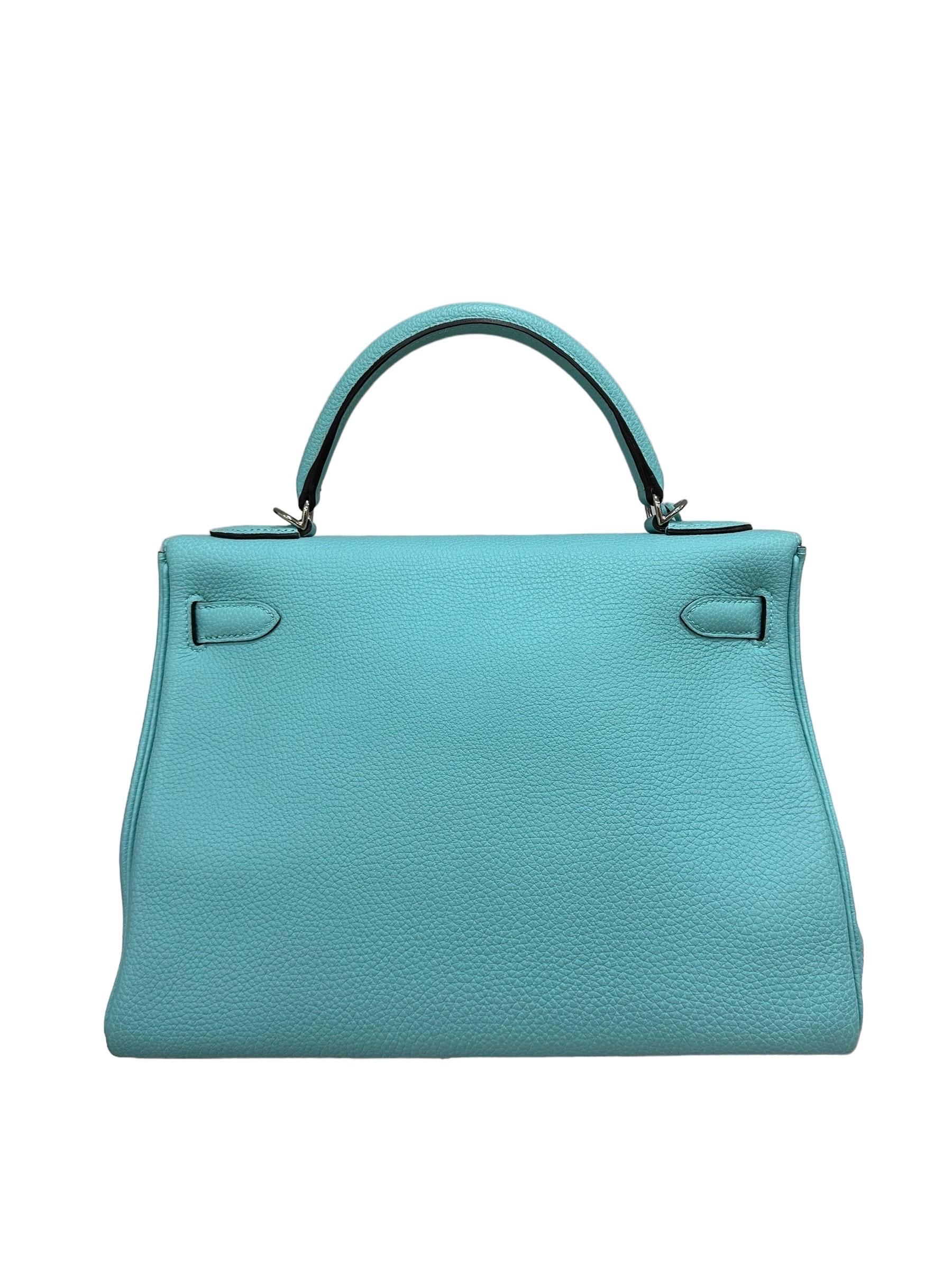 Borsa A Mano Hermès Kelly 32 Clemence Blau Atolle 2014 im Angebot 3