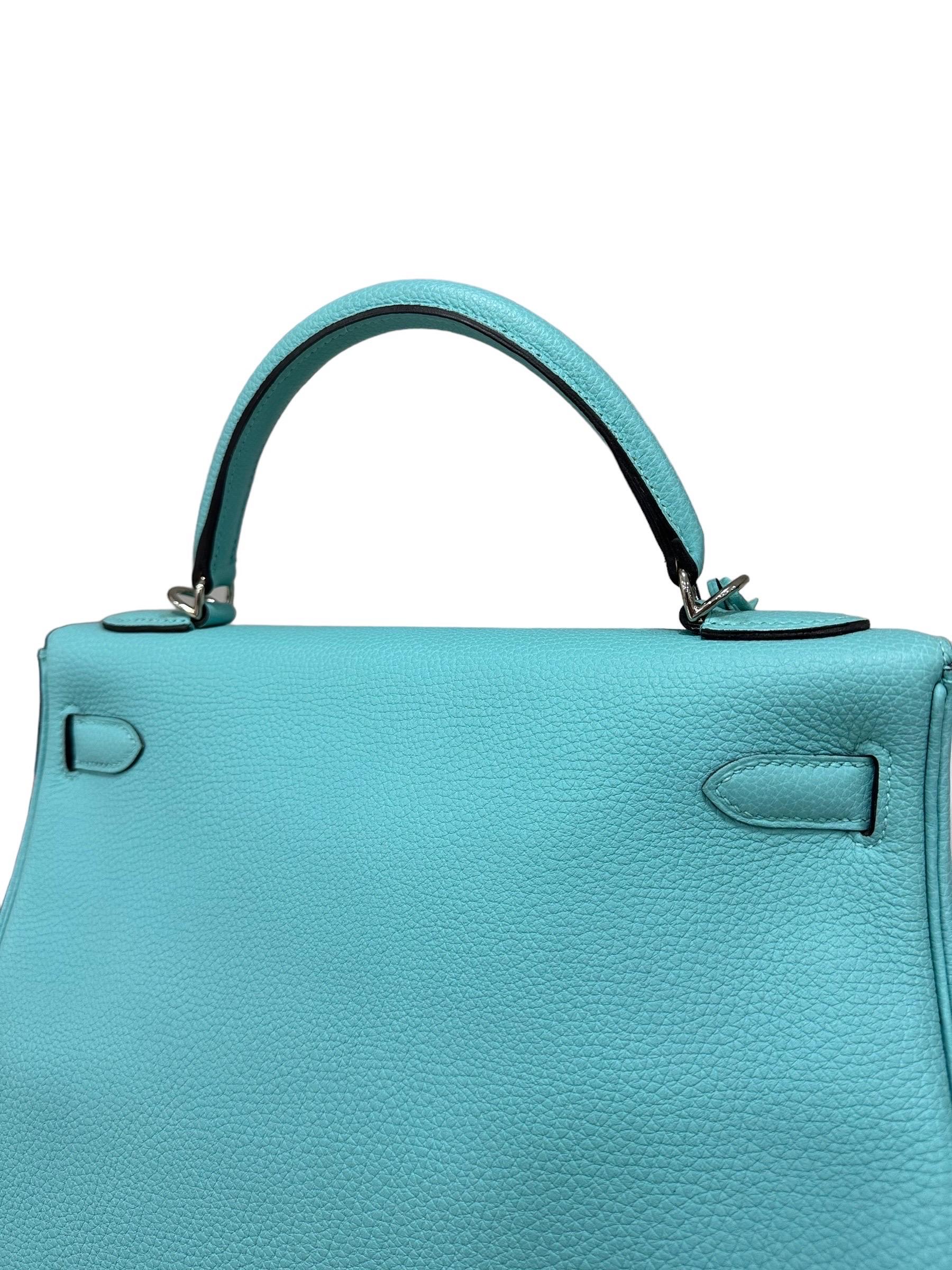 Borsa A Mano Hermès Kelly 32 Clemence Blue Atolle 2014 en vente 4