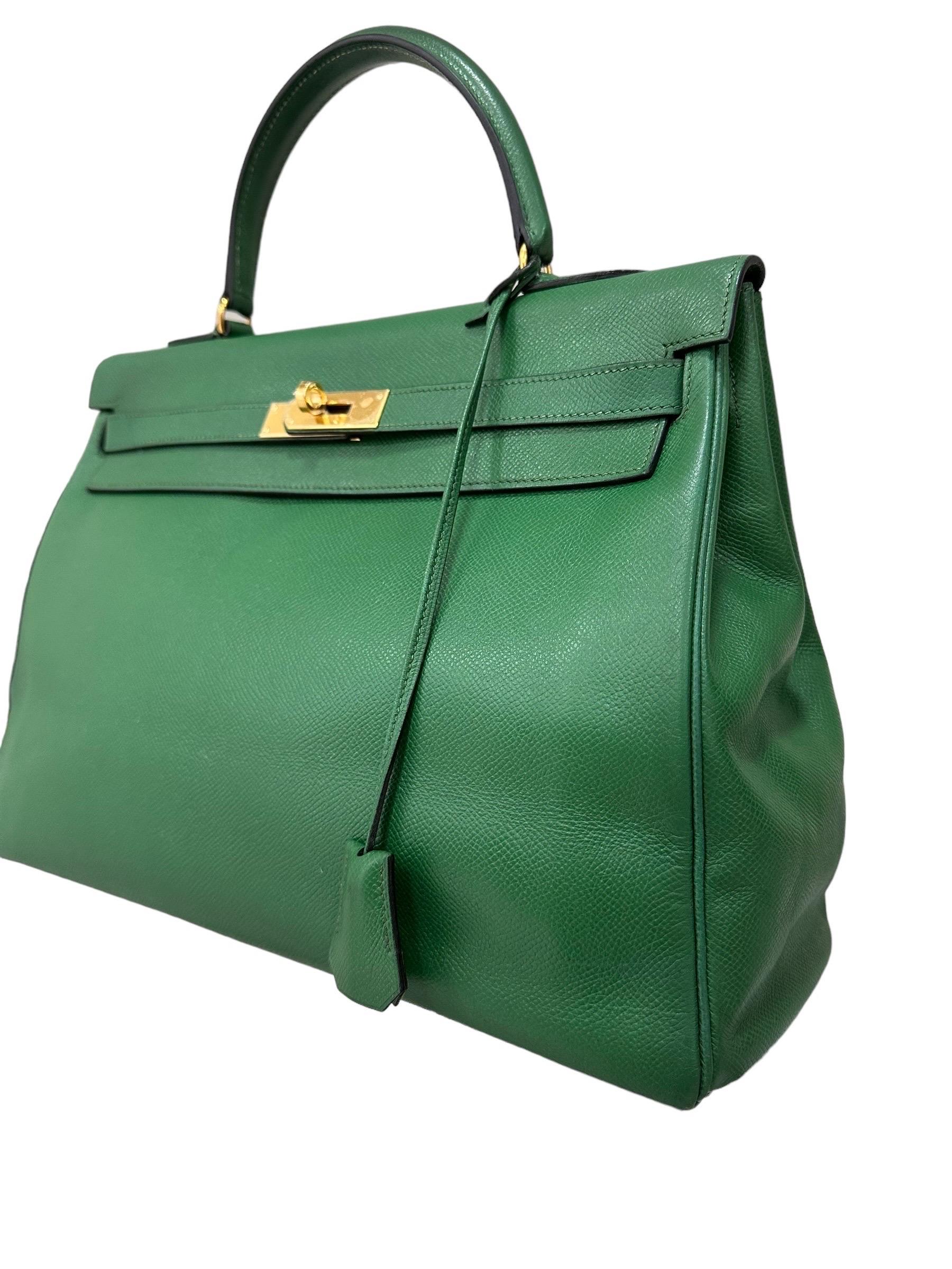 Borsa A Mano Hermès Kelly 35 Epsom Vert Bengale Bon état à Torre Del Greco, IT