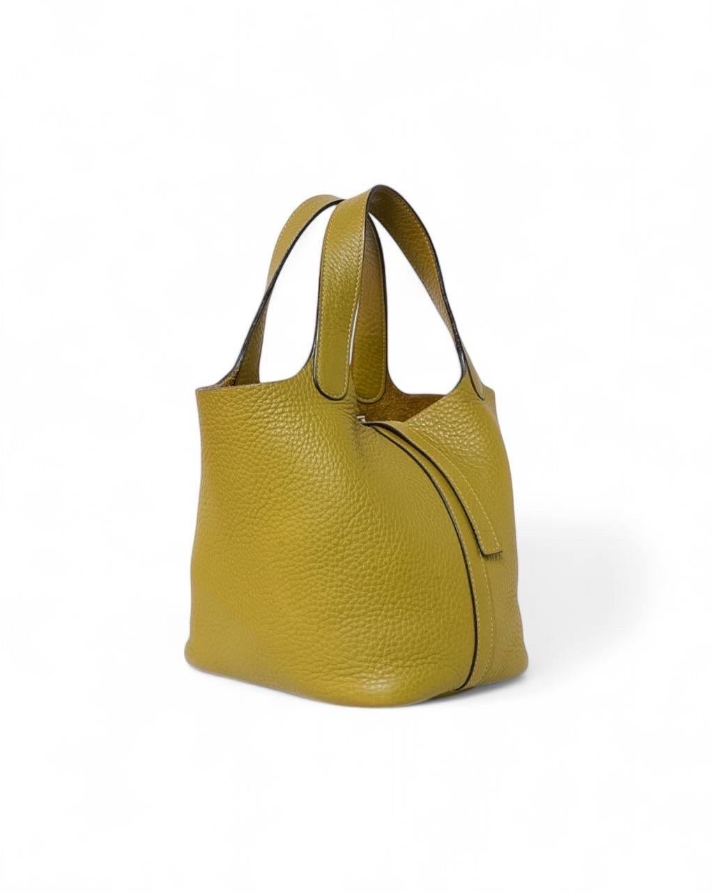 Marron Borsa a Mano Hermès Picotin 18 Clemence Vert Anis en vente