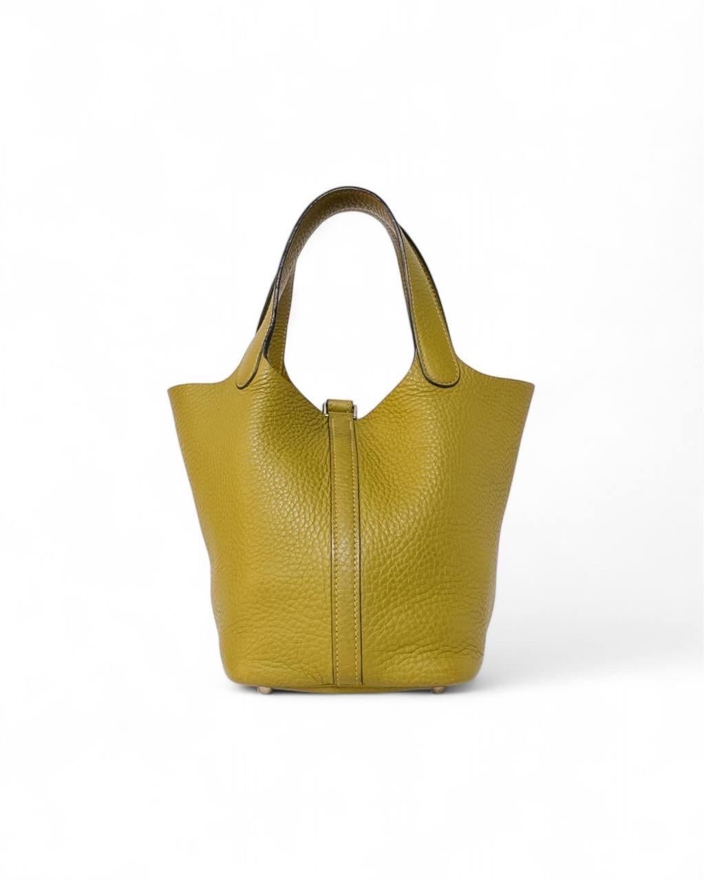 Borsa a Mano Hermès Picotin 18 Clemence Vert Anis Pour femmes en vente