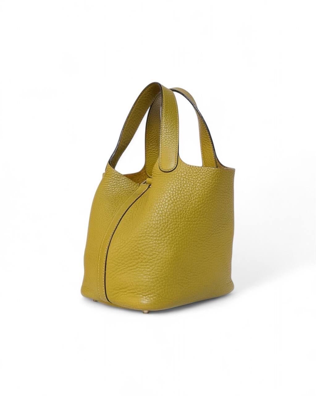 Borsa a Mano Hermès Picotin 18 Clemence Vert Anis en vente 1