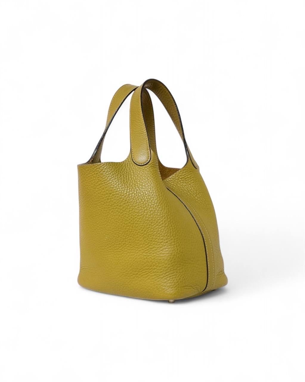 Borsa a Mano Hermès Picotin 18 Clemence Vert Anis en vente 2