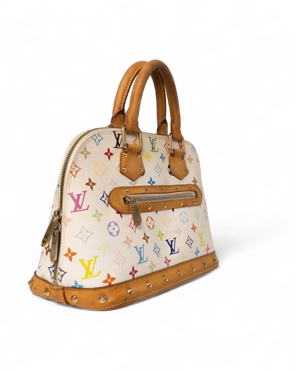Beige Borsa a Mano Louis Vuitton Alma MM Multicolor Bianco