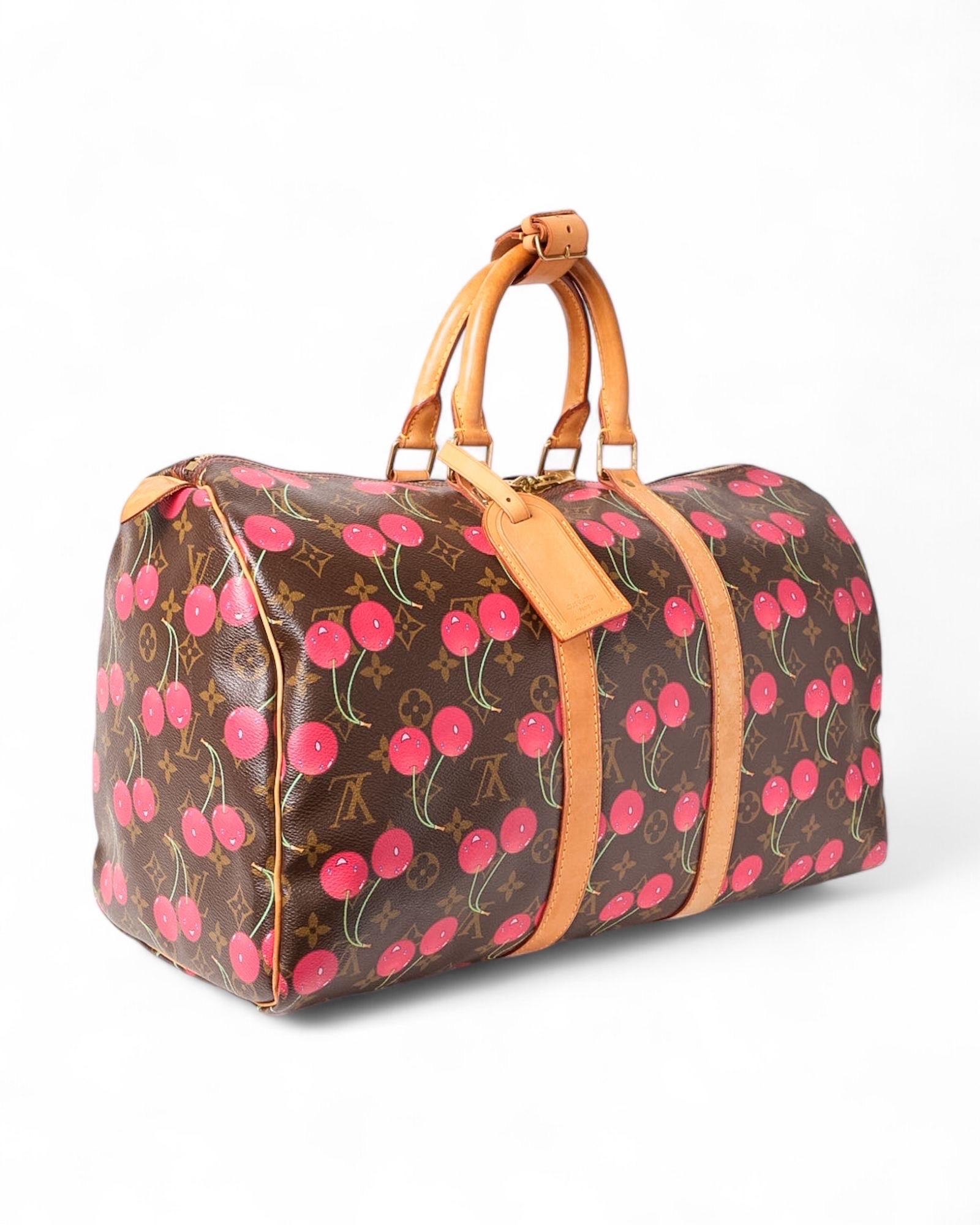 Brown Borsa a Mano Louis Vuitton Keepall 45 Monogram Cerises