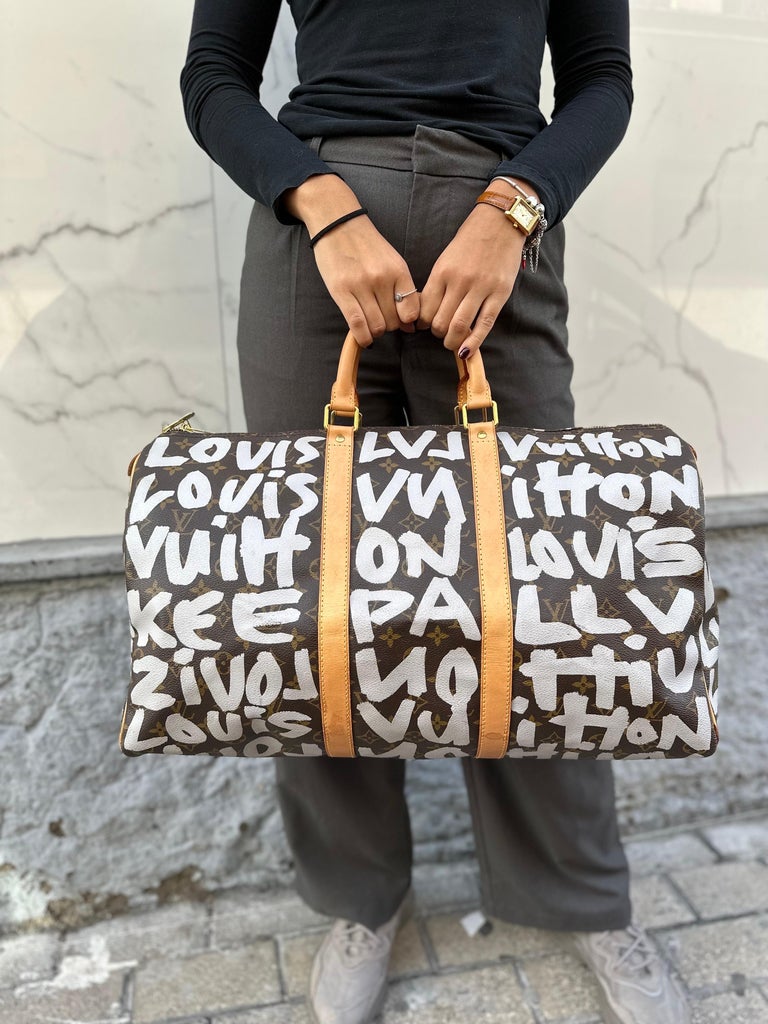 Louis Vuitton Stephen Sprouse Grey and Brown Monogram Graffiti Coated Canvas Keepall 50 Gold Hardware, 2001 (Very Good), Handbag