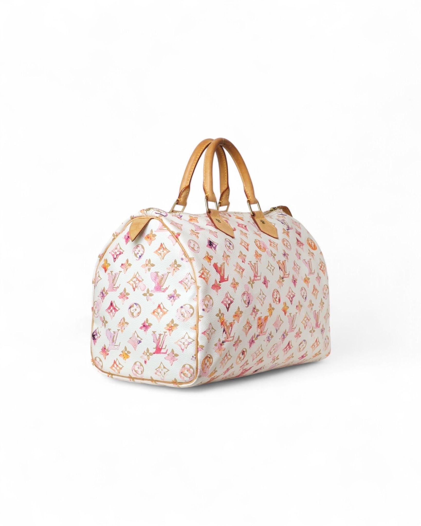 Beige Borsa a mano Louis Vuitton Speedy 35 Monogram Aquarelle