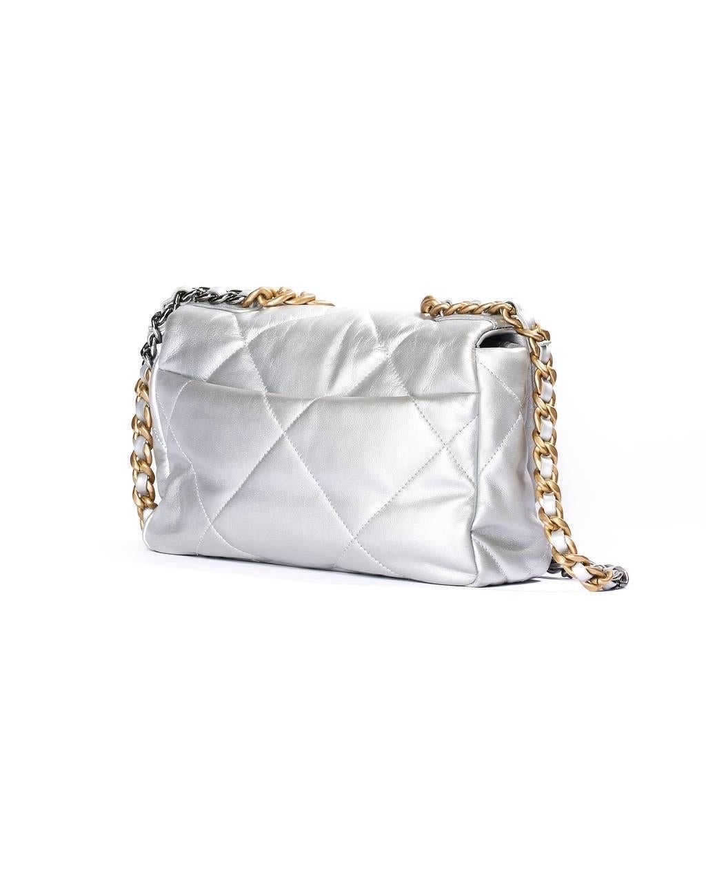 Borsa a Spalla Chanel 19 Flap Small Silver For Sale 2