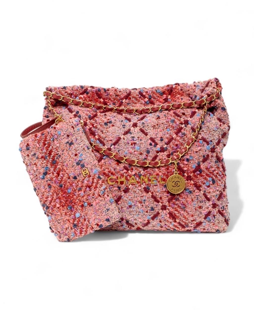 Borsa a Spalla Chanel 22 Bag Medium Tweed Rosa 9