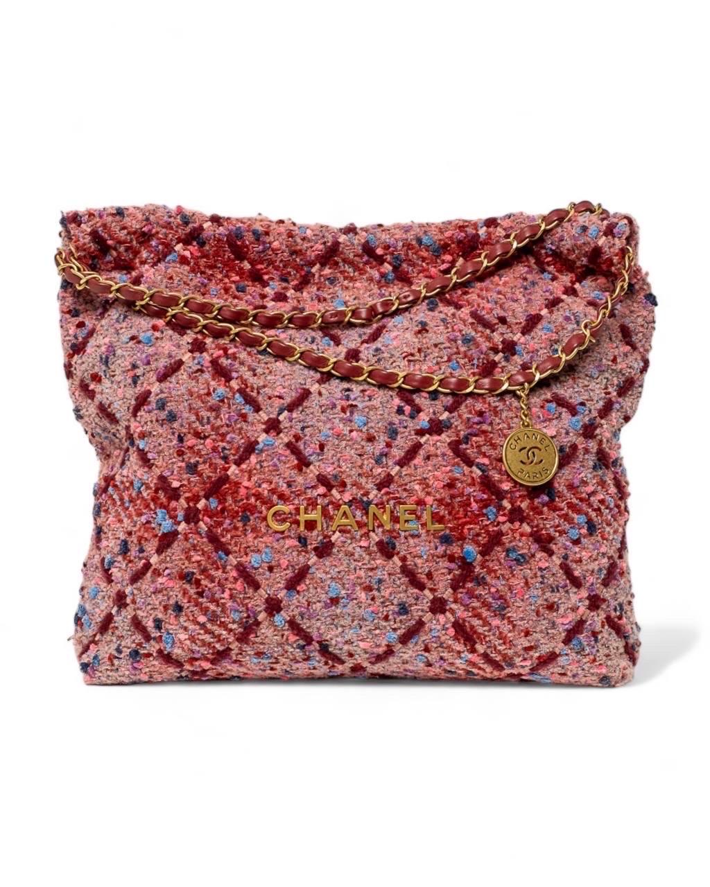 Brown Borsa a Spalla Chanel 22 Bag Medium Tweed Rosa