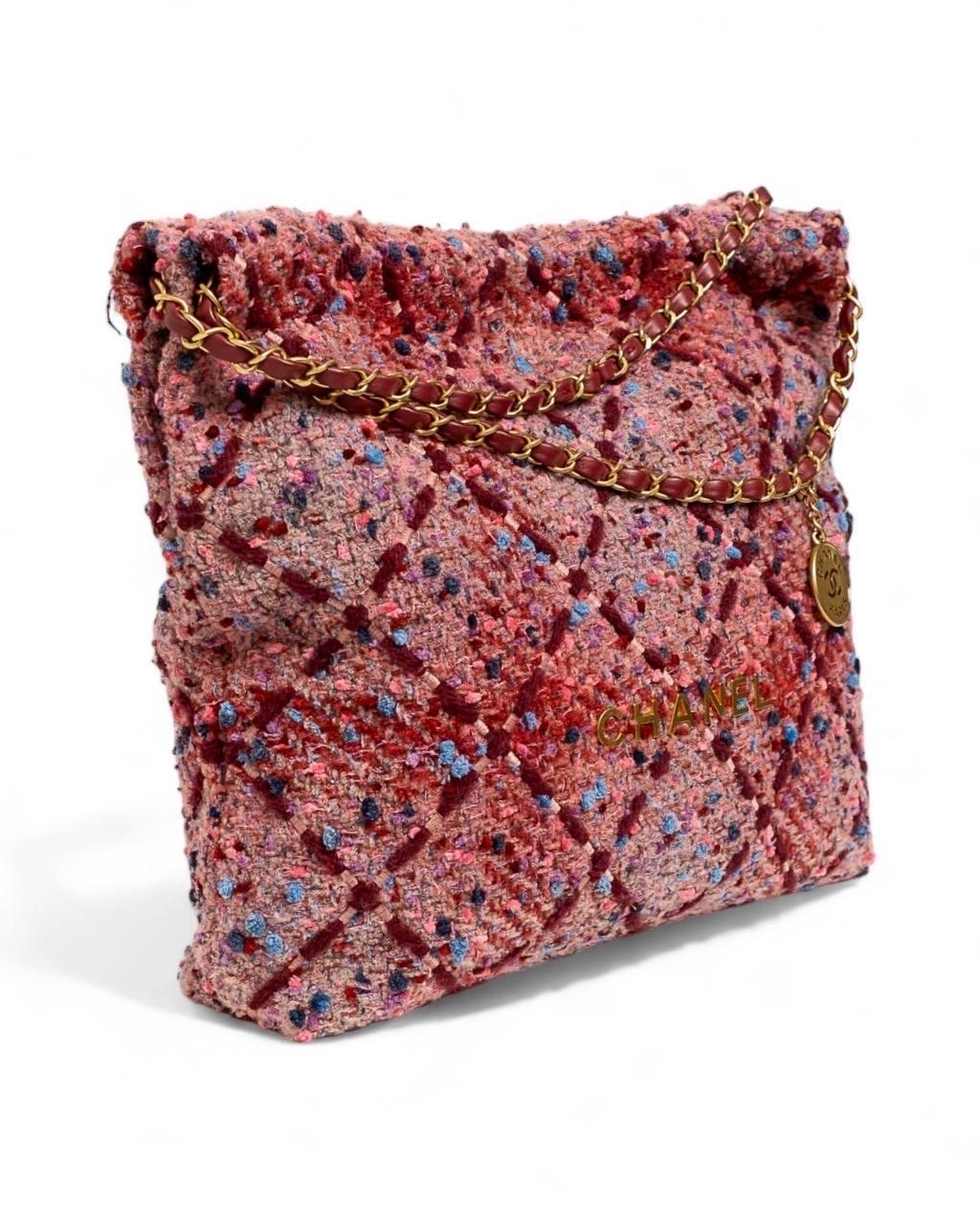 Women's Borsa a Spalla Chanel 22 Bag Medium Tweed Rosa