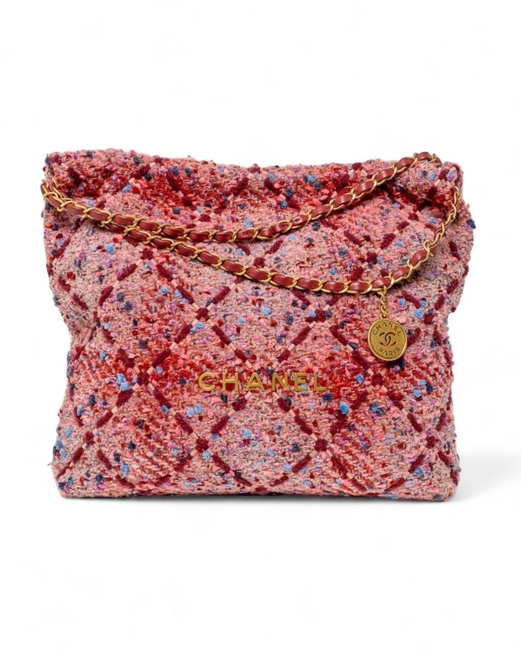 Borsa a Spalla Chanel 22 Bag Medium Tweed Rosa 1