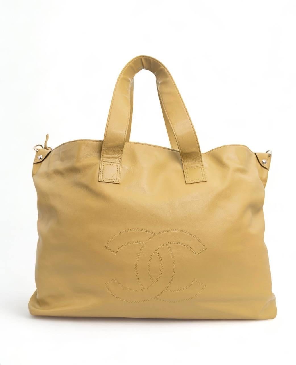 Marron Borsa a spalla Chanel Big Shopper Ocra en vente
