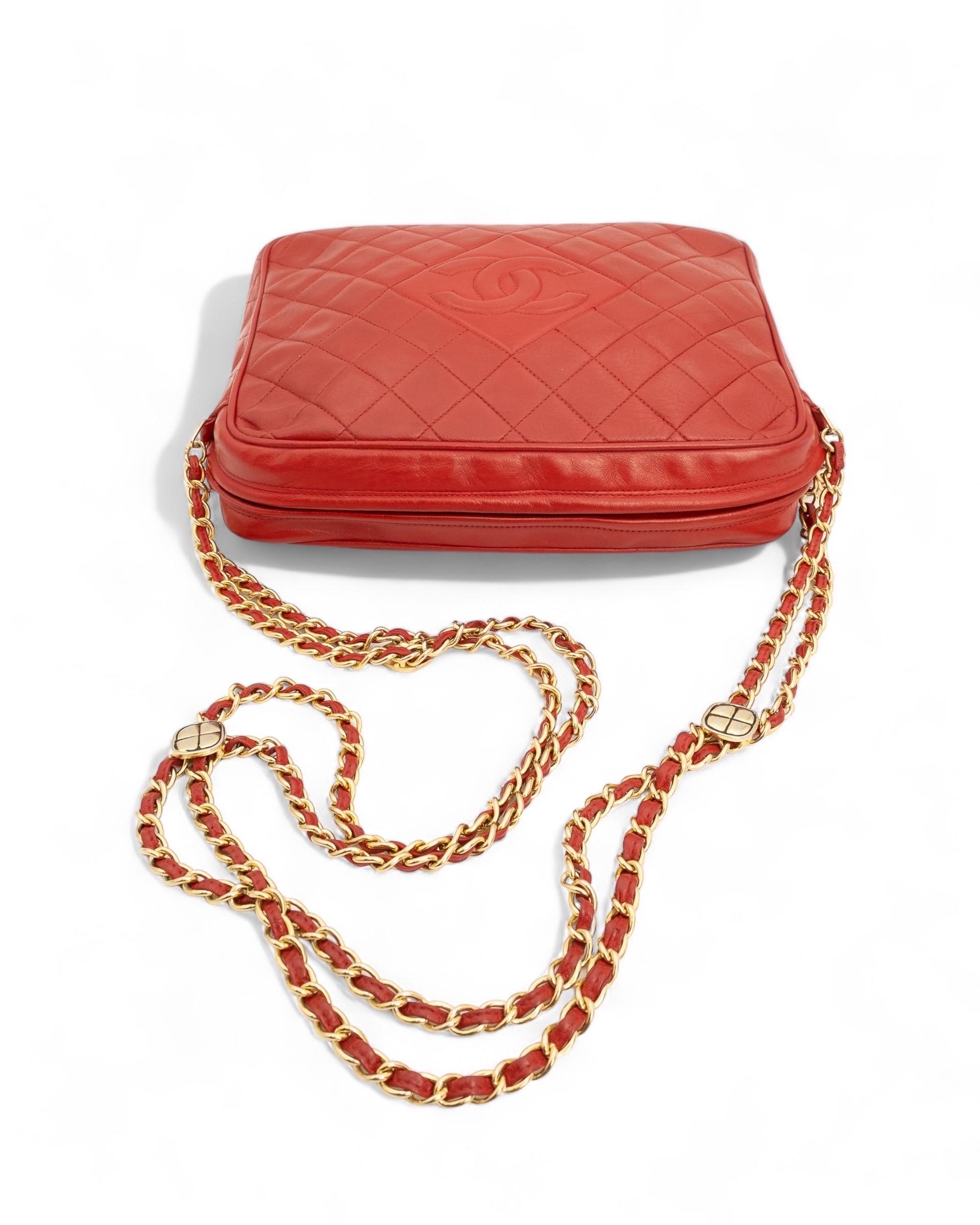 Borsa a Spalla Chanel Bolsa Cámara Vintage Pelle Rossa Rojo en venta
