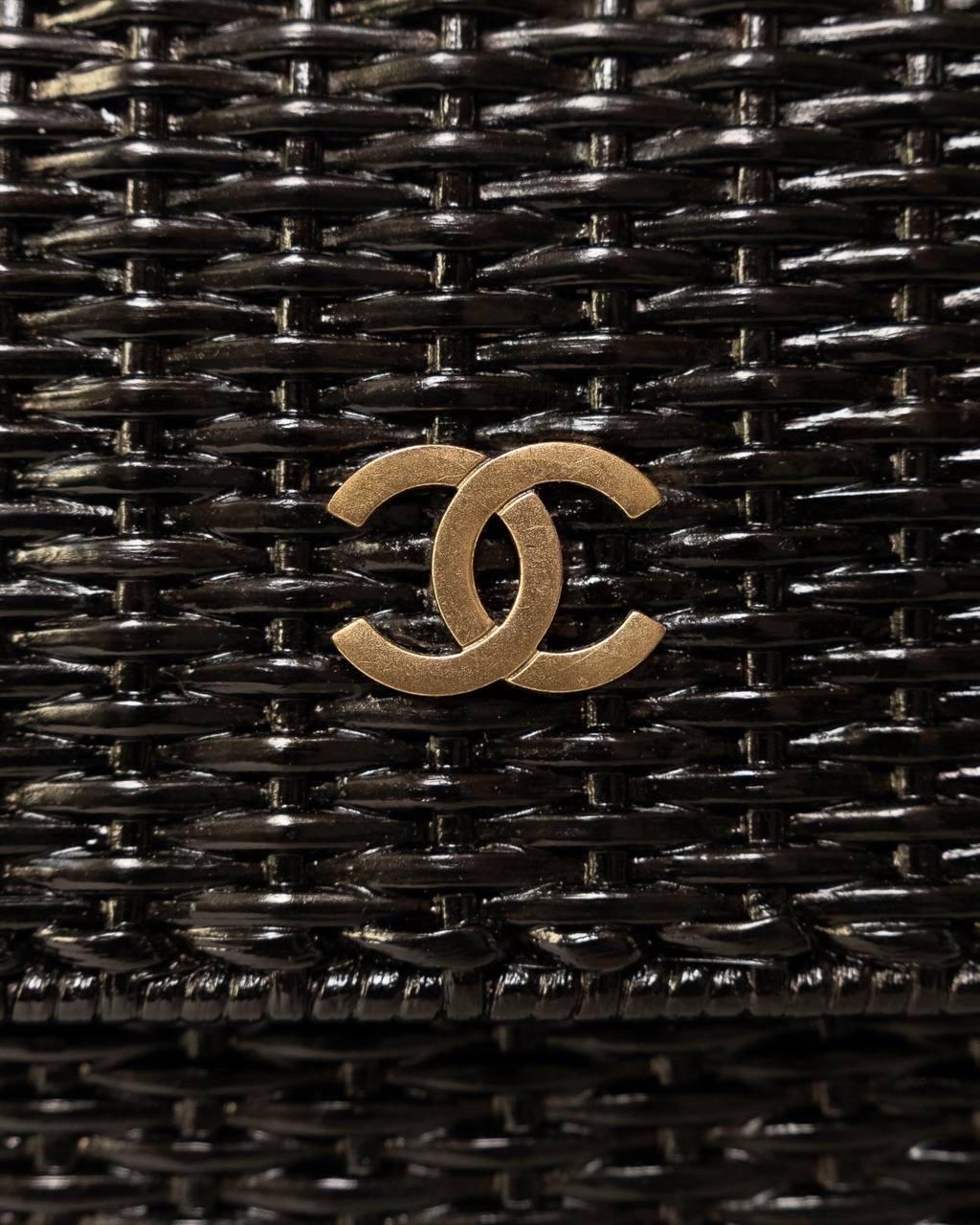 Borsa a Spalla Chanel Classic Flap Vimini Nera For Sale 5