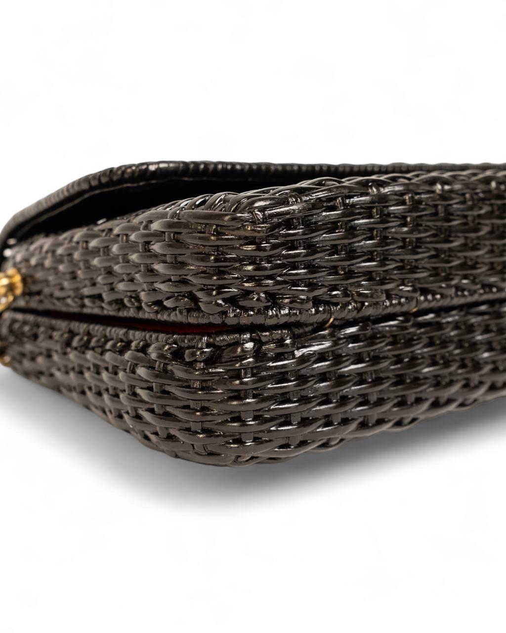 Borsa a Spalla Chanel Classic Flap Vimini Nera For Sale 7
