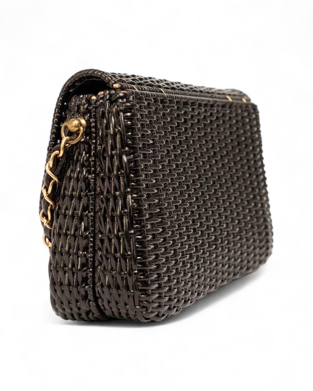 Borsa a Spalla Chanel Classic Flap Vimini Nera For Sale 1