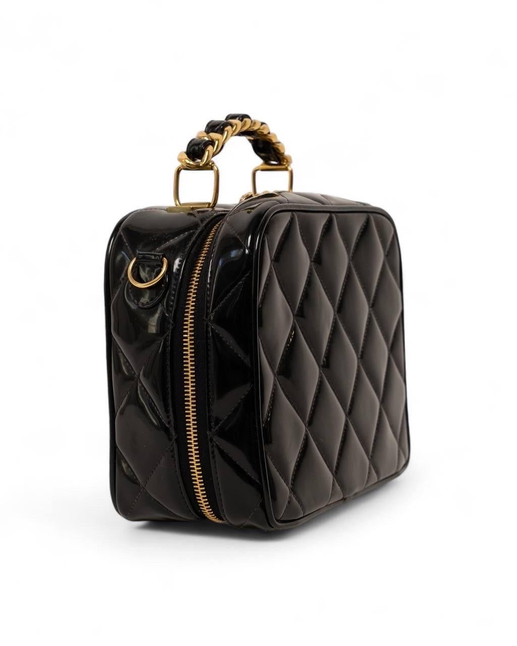 Borsa a spalla Chanel Cube Vintage Vernice Nero For Sale 1
