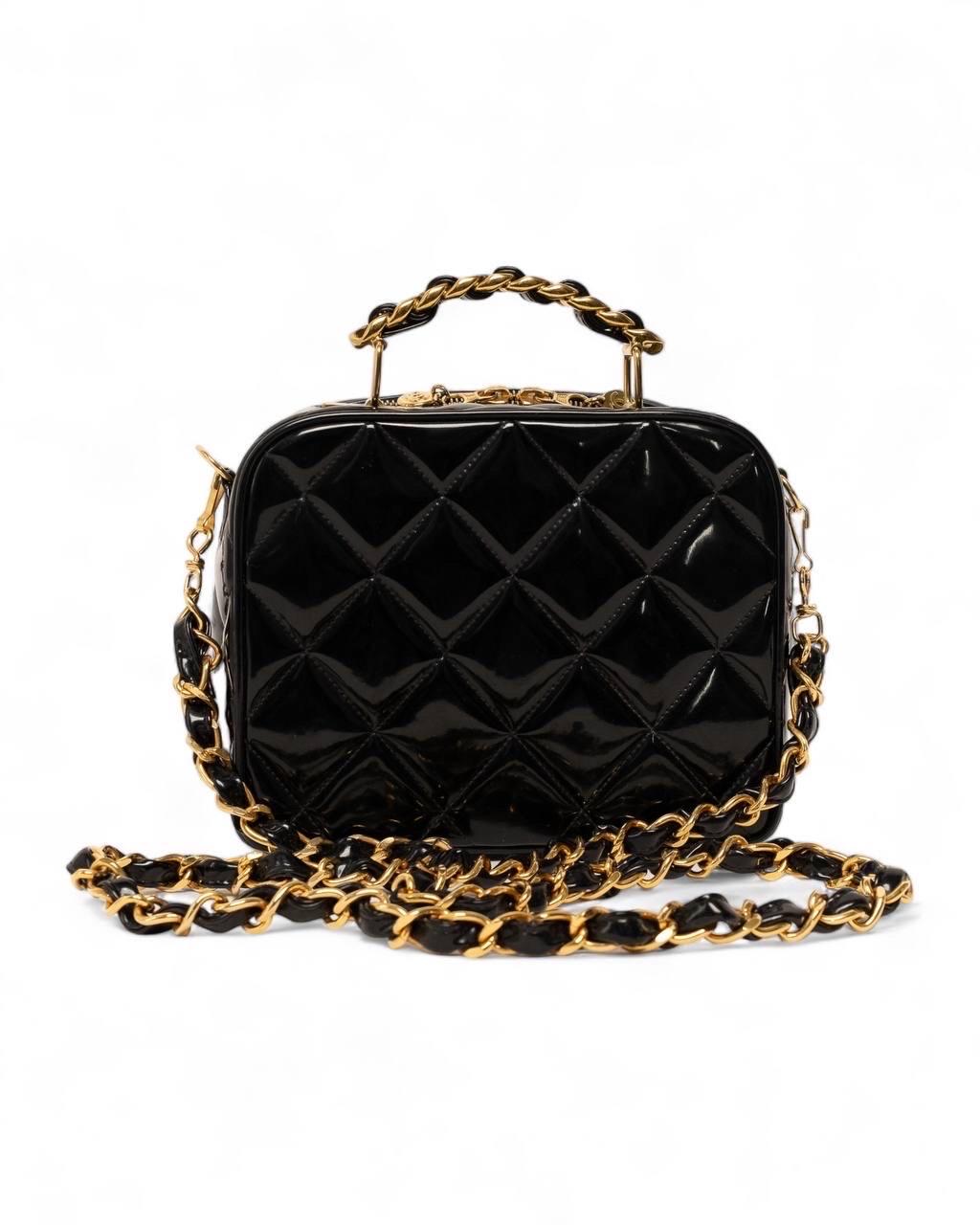 Borsa a spalla Chanel Cube Vintage Vernice Nero For Sale 3