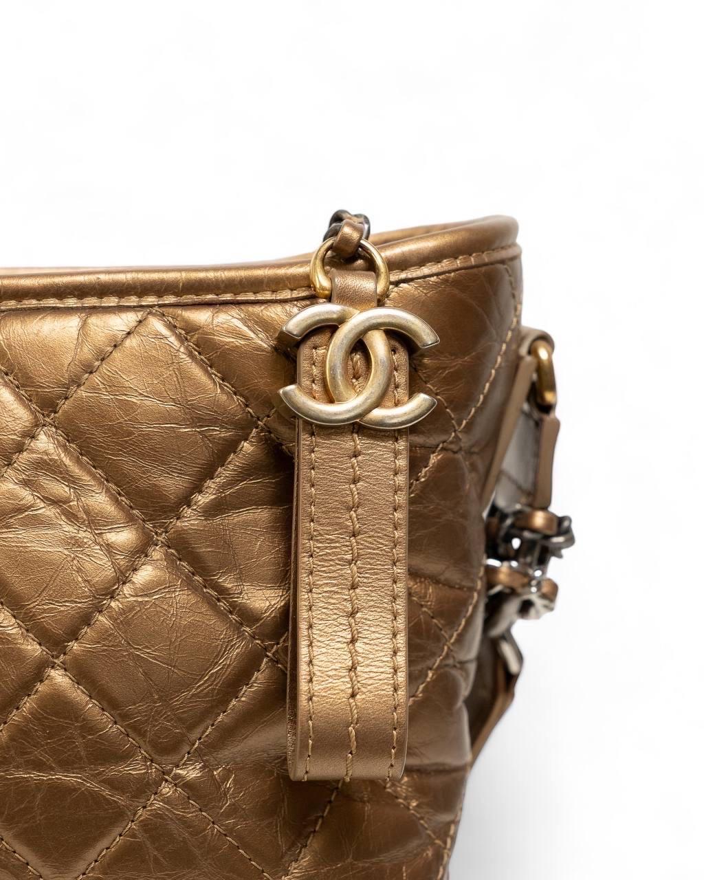 Marron Borsa a spalla Chanel Gabrielle Medium Oro en vente