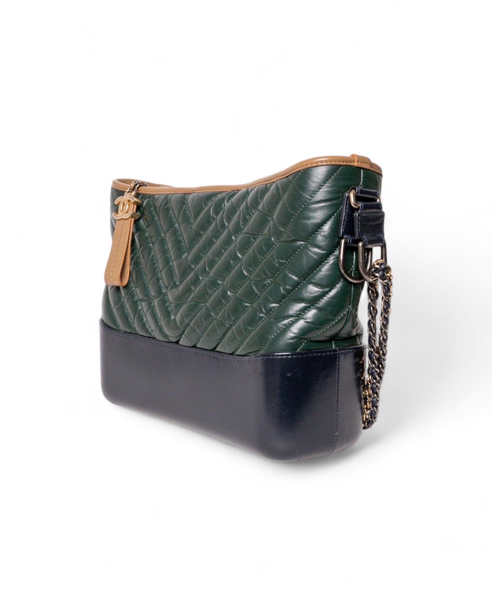 Black Borsa a spalla Chanel Gabrielle Medium Tricolor Verde For Sale