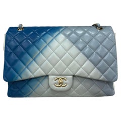 Borsa A Spalla Chanel Maxi Jumbo Degradé Azzurra Pelle Liscia 2009