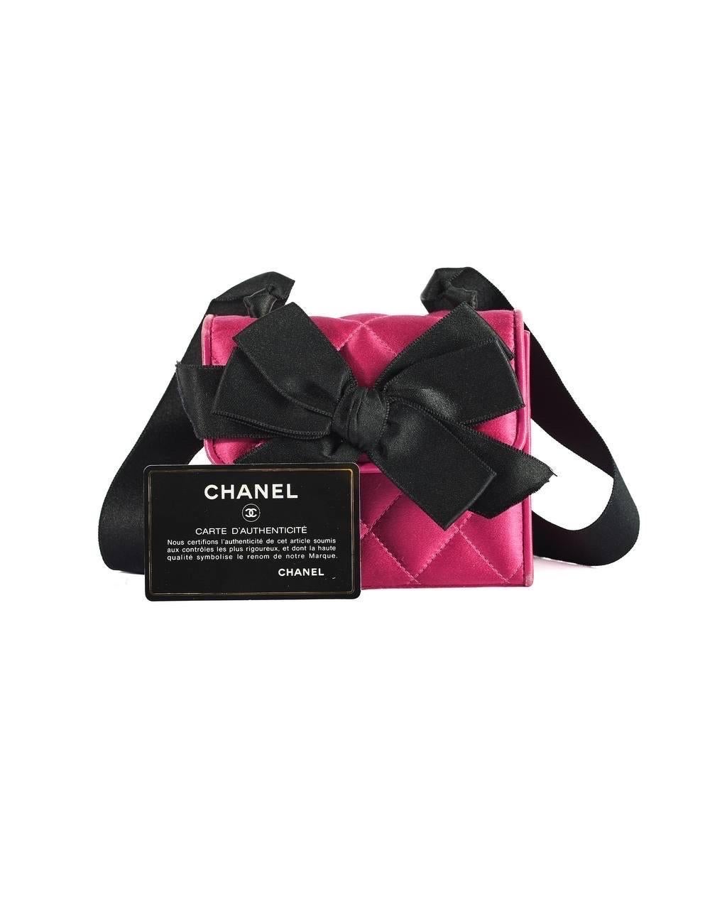 Borsa a Spalla Chanel Mini Flap Raso Fiocco Fucsia For Sale 5