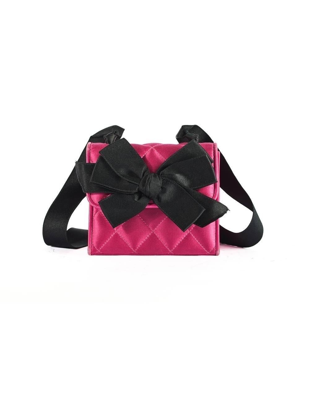 Borsa a Spalla Chanel Mini Flap Raso Fiocco Fucsia For Sale 6