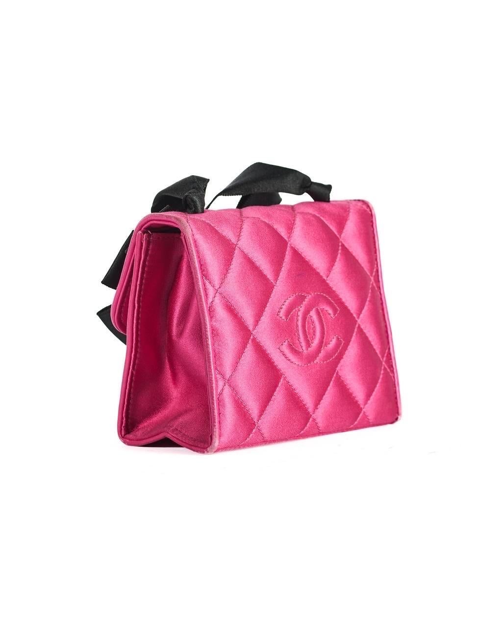 Black Borsa a Spalla Chanel Mini Flap Raso Fiocco Fucsia For Sale