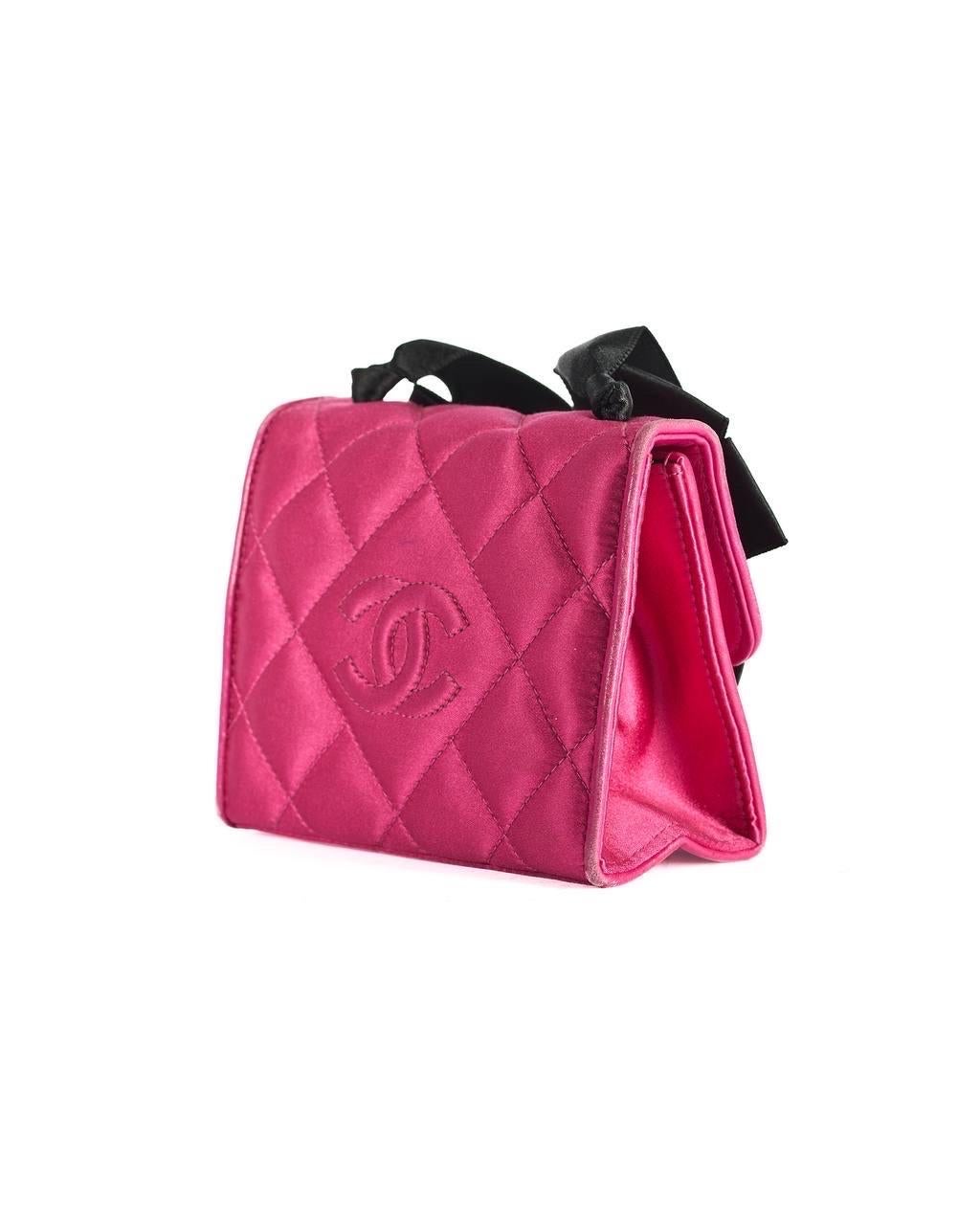Borsa a Spalla Chanel Mini Flap Raso Fiocco Fucsia In Good Condition For Sale In Torre Del Greco, IT
