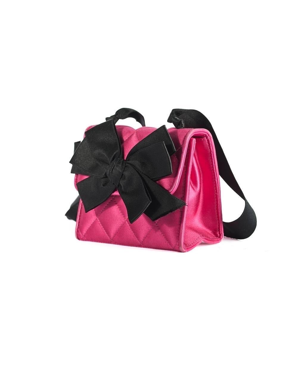 Women's Borsa a Spalla Chanel Mini Flap Raso Fiocco Fucsia For Sale
