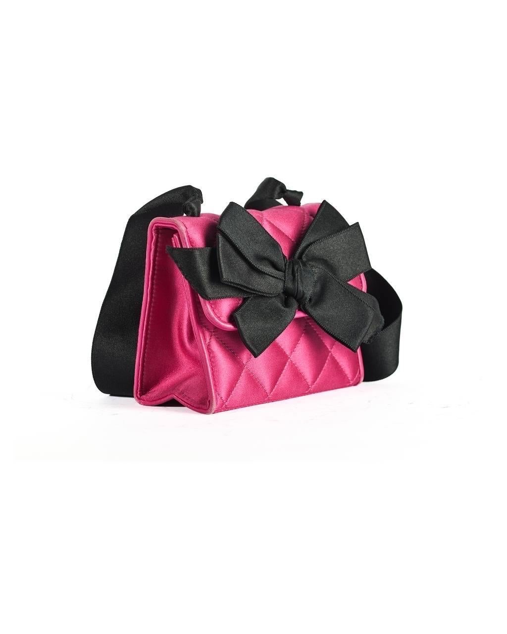 Borsa a Spalla Chanel Mini Flap Raso Fiocco Fucsia For Sale 1