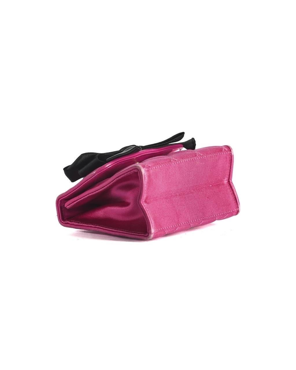 Borsa a Spalla Chanel Mini Flap Raso Fiocco Fucsia For Sale 2