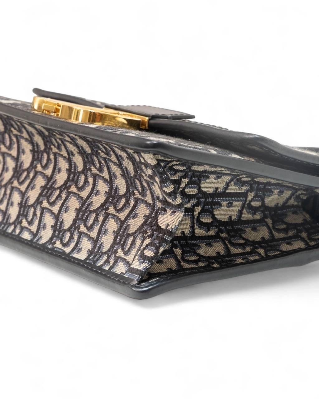 Borsa a Spalla Dior 30 Montaigne Chain Jacquarde Oblique Blu 5