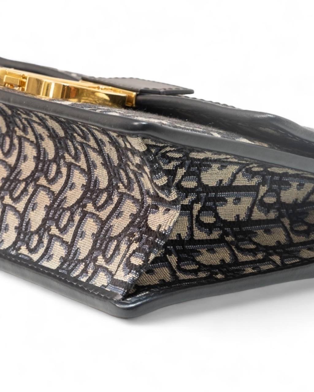 Borsa a Spalla Dior 30 Montaigne Chain Jacquarde Oblique Blu 6