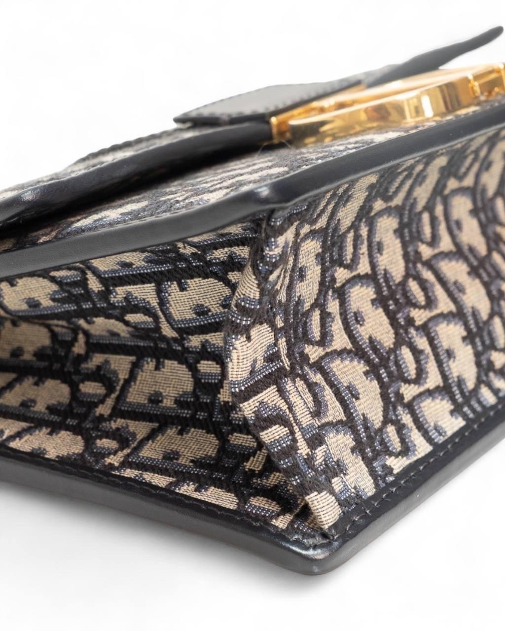 Borsa a Spalla Dior 30 Montaigne Chain Jacquarde Oblique Blu 7