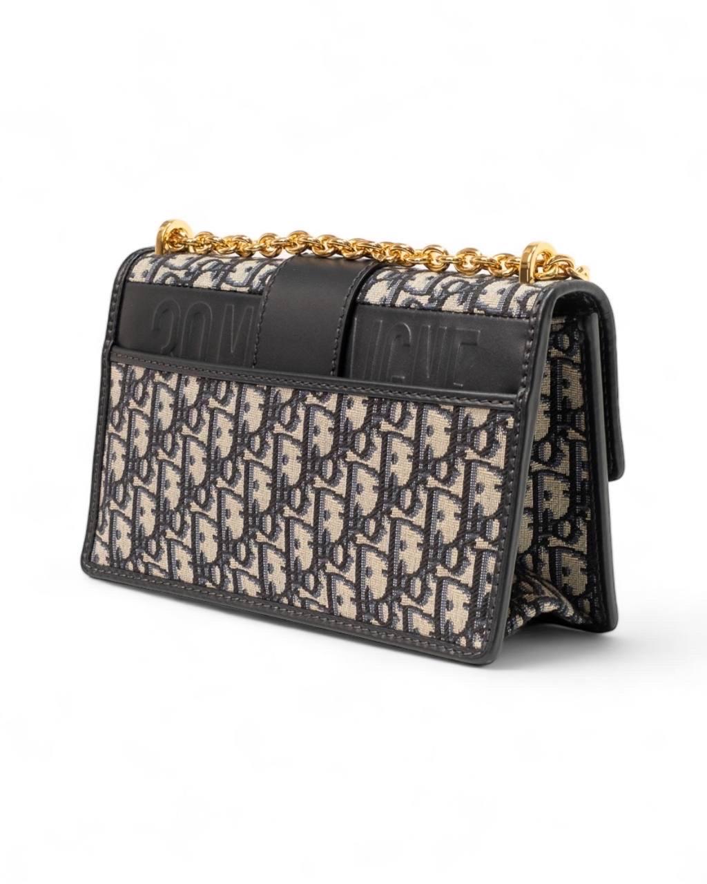 Borsa a Spalla Dior 30 Montaigne Chain Jacquarde Oblique Blu 1