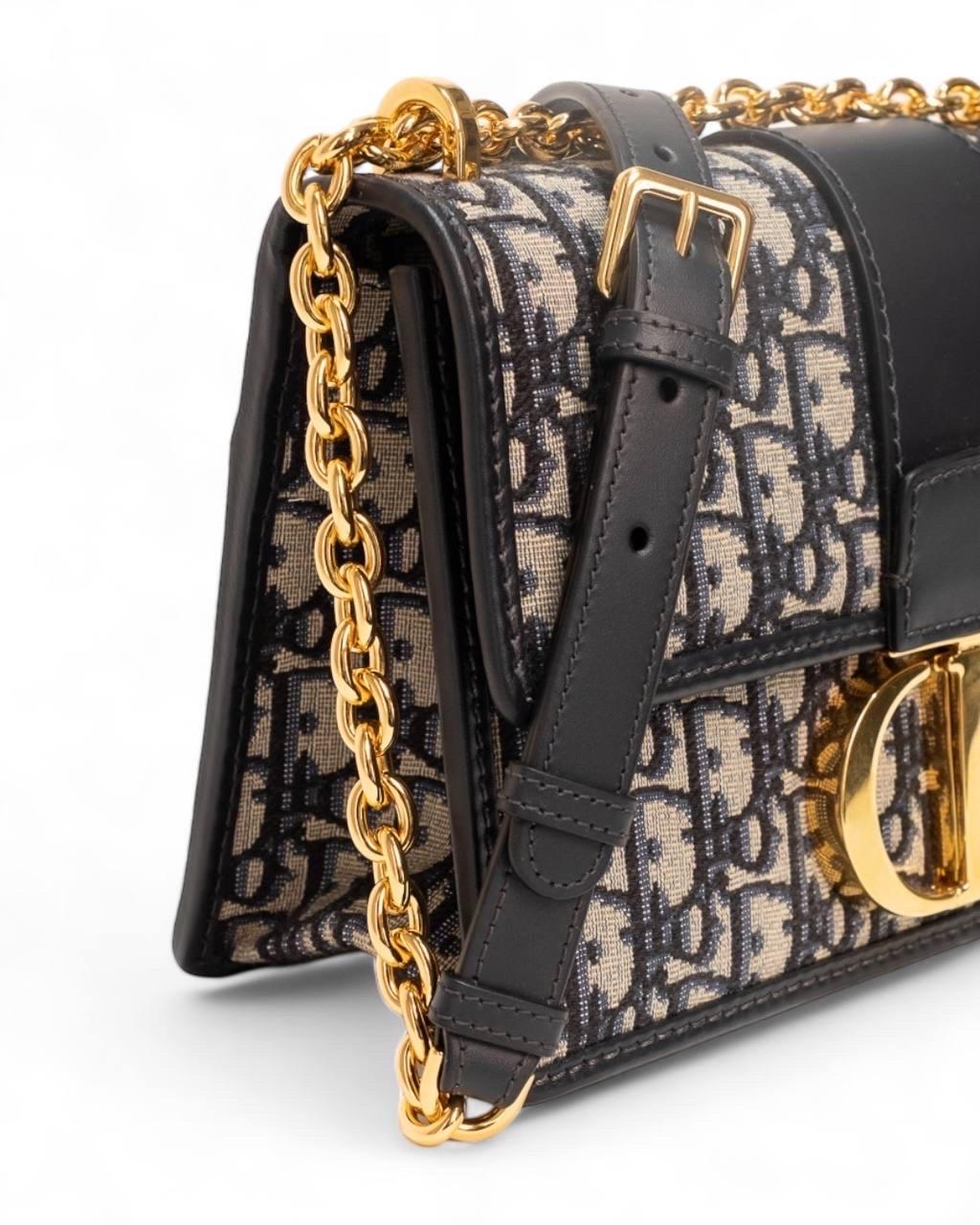 Borsa a Spalla Dior 30 Montaigne Chain Jacquarde Oblique Blu 2