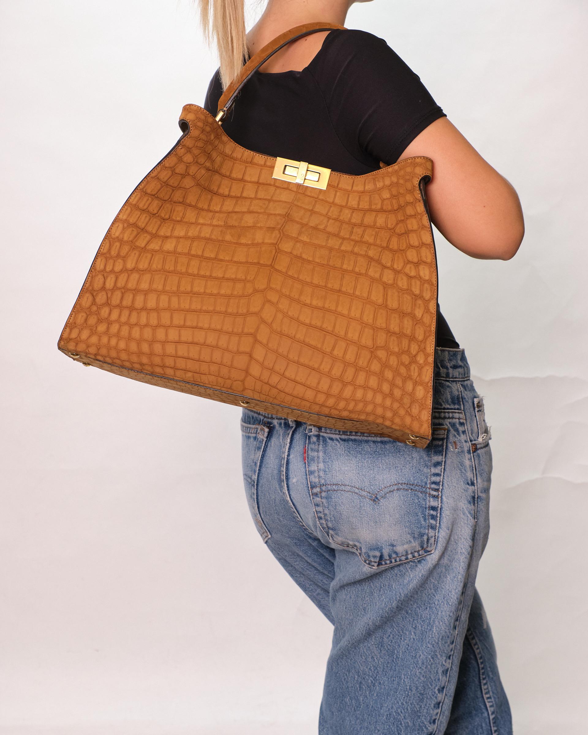 Borsa a Spalla Fendi Peekaboo Medium Cocco Gialla 9