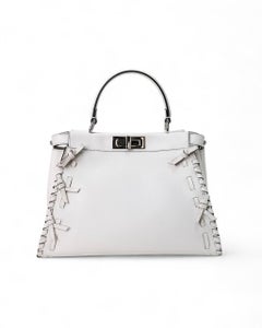 Borsa a spalla Fendi Peekaboo Medium Fiocco Bianca