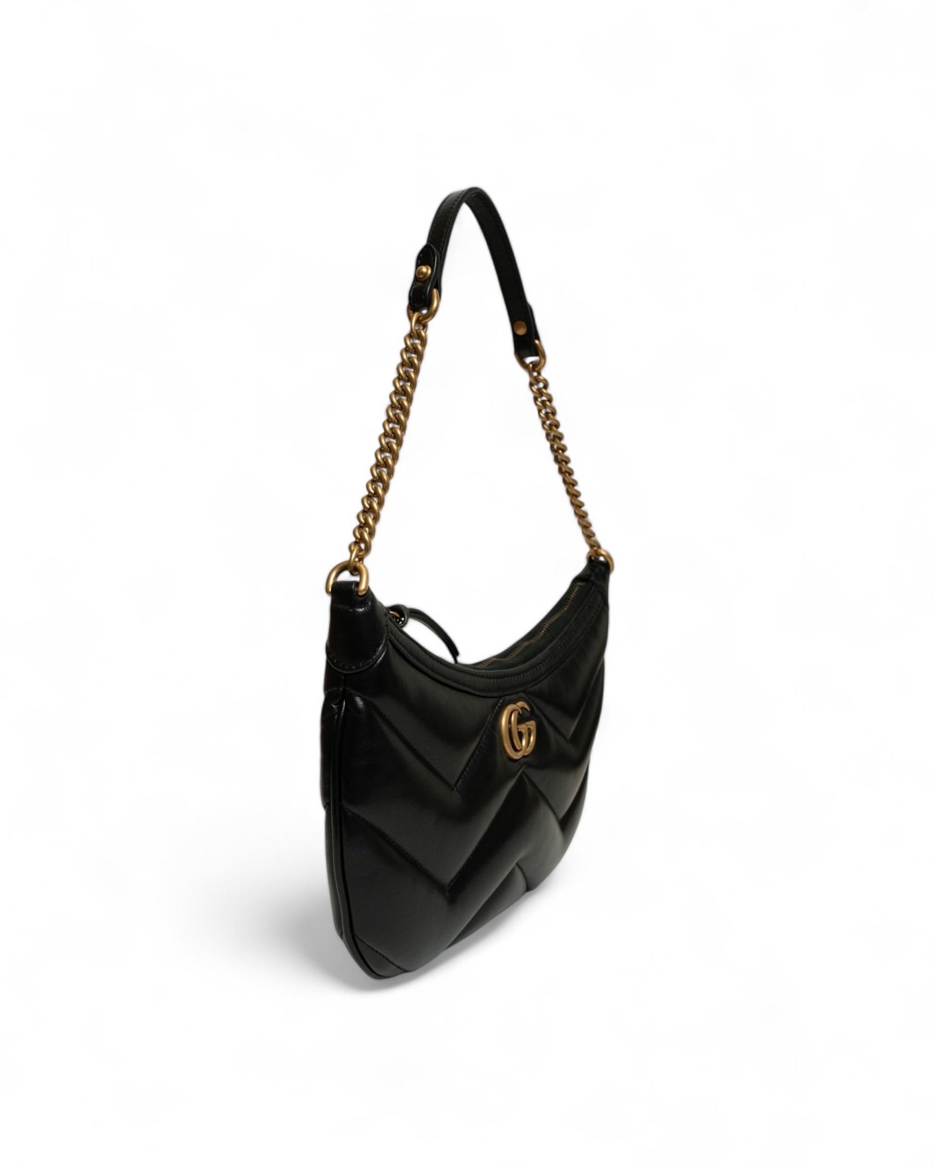Black Borsa a Spalla Gucci Marmont Hobo Small Nera