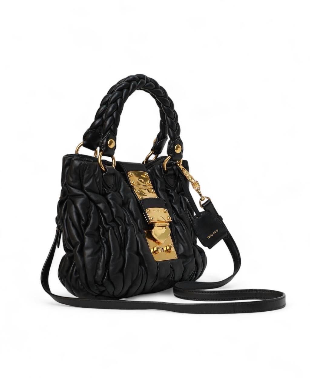 Women's Borsa a spalla Miu Miu Shopper Small Groffata Nera